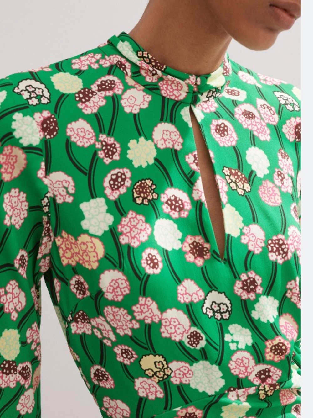 NWT ME+EM Dress Lantana Flower Print Midi Ruched in Green Pink Multi - Picture 3 of 10